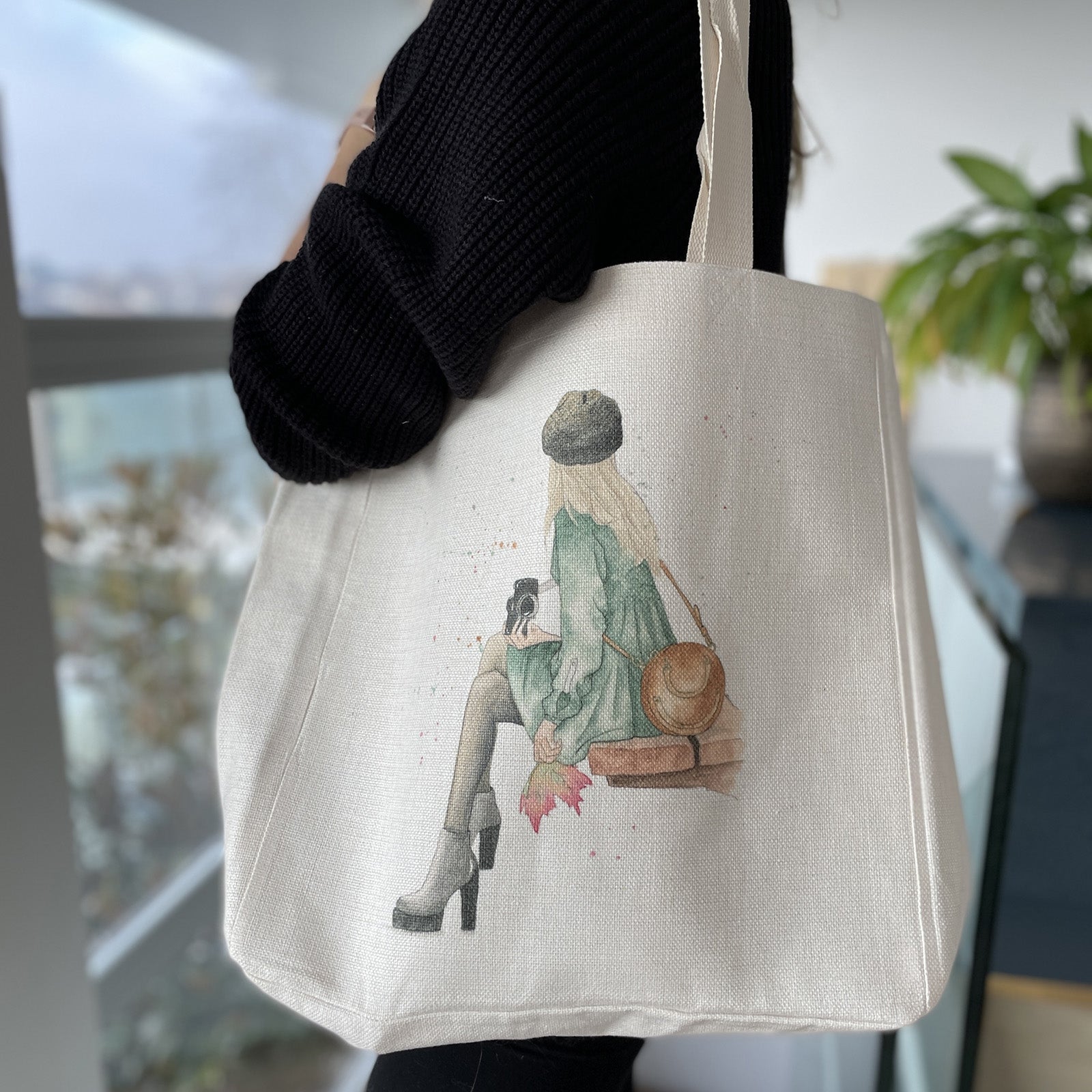 soquarelle - illustration - aquarelle - portrait - Suisse - illustratrice - femme - automne - nature - sac cabas tote bag 