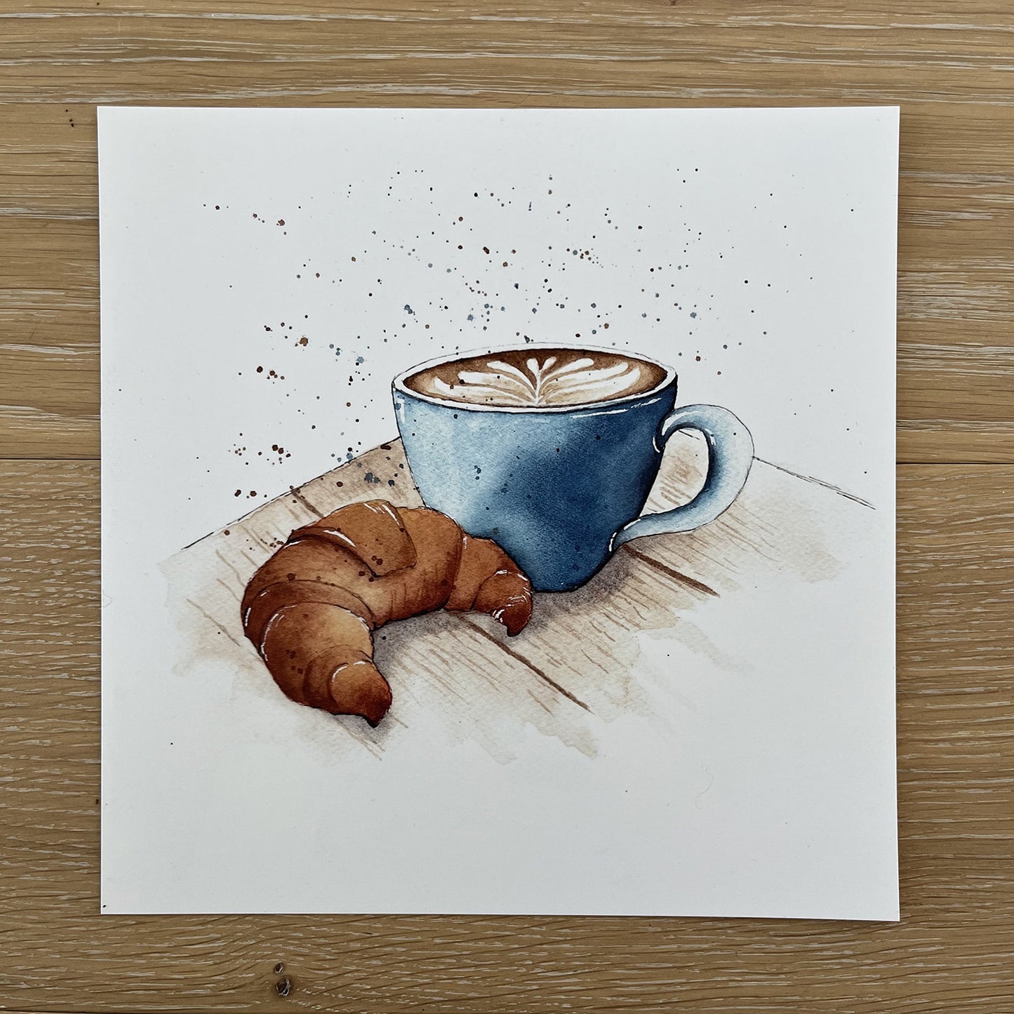 soquarelle - illustration - aquarelle – boutique en ligne - gourmandises - Suisse - illustratrice - petit déjeuner - croissant - café - à table – en cuisine