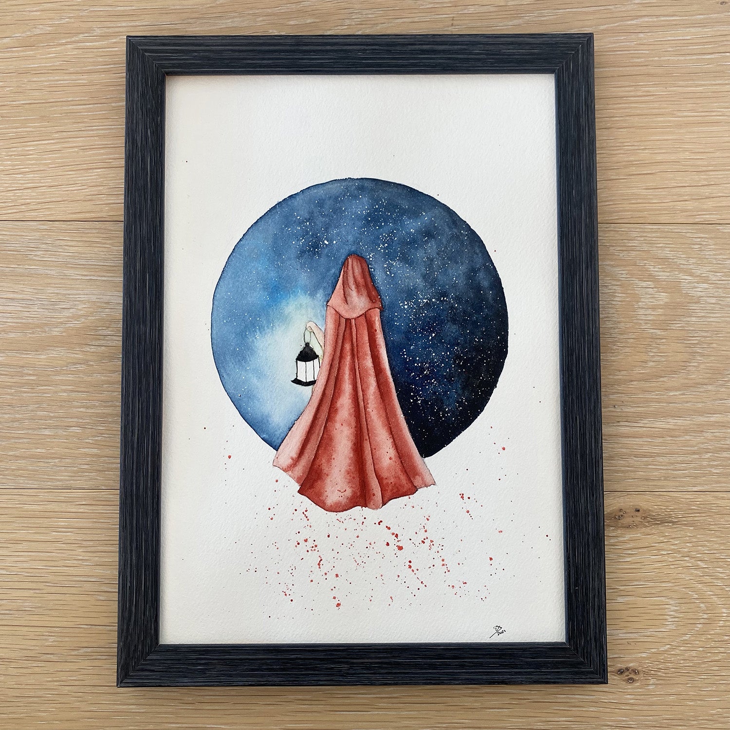 soquarelle - illustration - aquarelle – boutique en ligne - femme - Suisse - illustratrice - cape rouge - mystère - prêtresse - magie