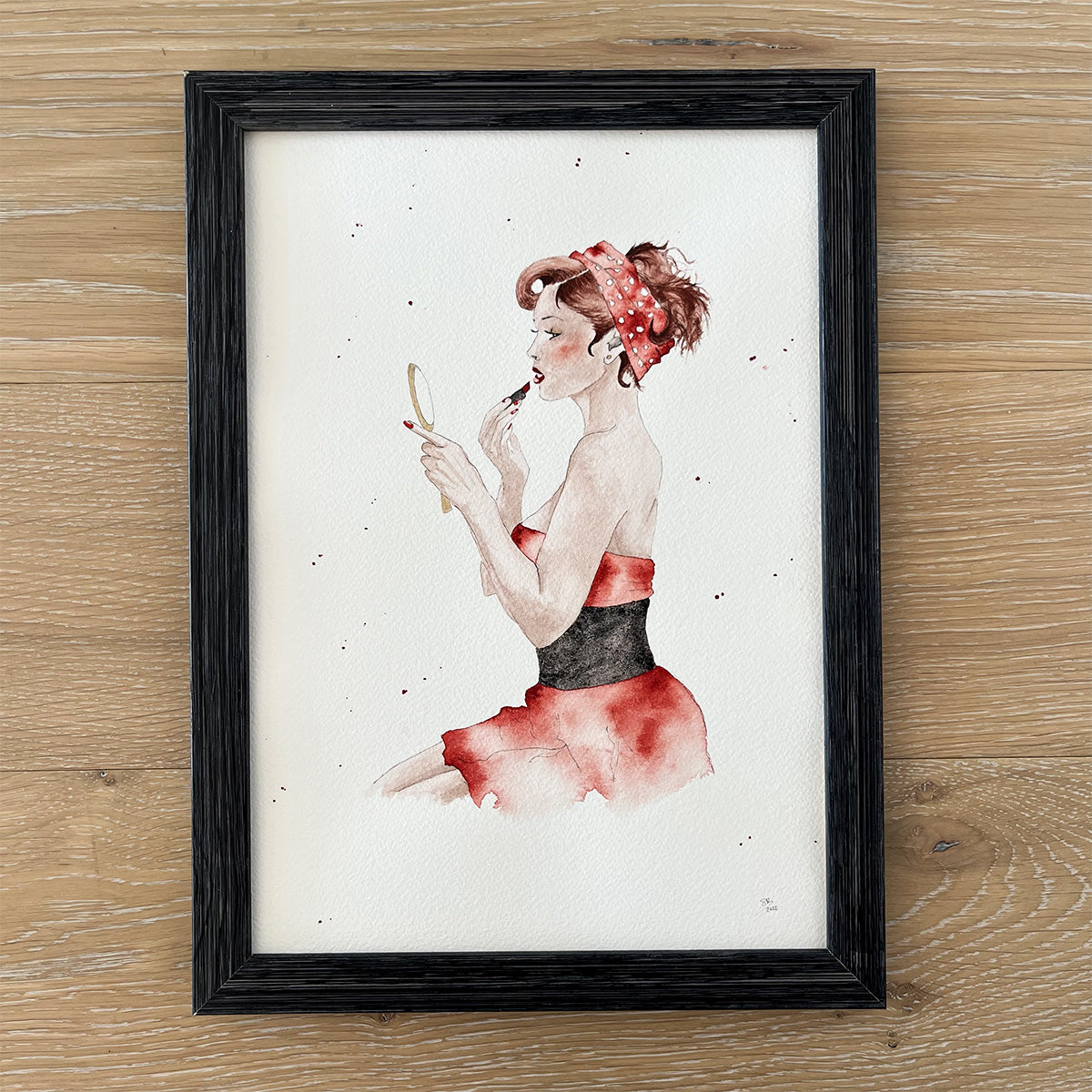 soquarelle - illustration - aquarelle – boutique en ligne - pin-up - Suisse - illustratrice - portrait - femme - personnage - rouge –